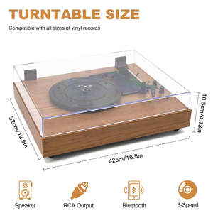 Tocadiscos de Vinilo Retro de Madera Personalizado de Fábrica con Cubierta Acrílica Antipolvo, Mecanismo de Reproductor de Discos Vintage de 3 Velocidades, Decoración para el Hogar, Audio - Product Image 2