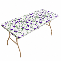 Nappe en PEVA à motif floral violet avec bord élastique, imperméable, résistante à l'huile, jetable, pour fête d'Halloween