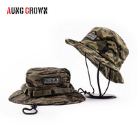 Aung Crown terbaik kustom Logo tambalan karet topi Bucket Camo musim panas hitam katun 100%