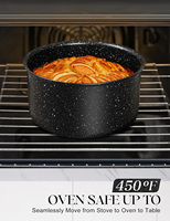 Lot de 6 casseroles et poêles en aluminium empilables avec poignée amovible, motif marbre noir, gain de place, vente en gros usine
