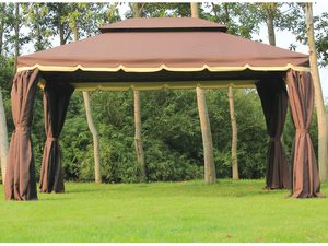 Gazebo moderne en aluminium 10x13 avec toit souple, pour balcon extérieur, cour, avec rideaux en polyester et écrans de ventilation - Product Image 4