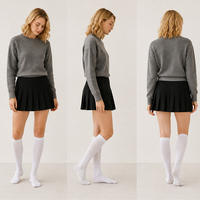 Chaussettes hautes en coton tricoté respirant, blanches et noires unies, pour uniforme scolaire de filles, usage quotidien automne, personnalisables, vente en gros