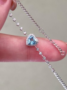 Xinfly 18k <b>Solid</b> White Gold Woman's Diamond Aquamarine Gemstone Heart <b>Bracelet</b> for Anniversary - Product Image 6
