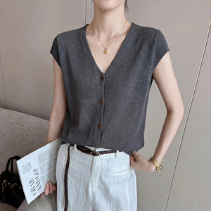 Cardigã Feminino de Linho com Toque Fresco e Manga Curta, Blusa de Verão Fina e Elegante com Manga Borboleta, Camiseta Externa Solta e Estilosa - Product Image 1