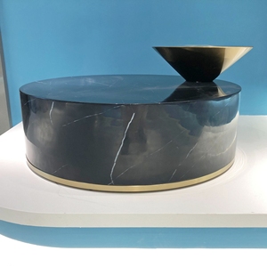 Nuevo diseño de muebles para sala de estar, <span class=keywords><strong>mesa</strong></span> de centro <span class=keywords><strong>baja</strong></span>, <span class=keywords><strong>mesa</strong></span> auxiliar <span class=keywords><strong>redonda</strong></span> de dos capas de mármol negro, Metal dorado para salón - Product Image 2