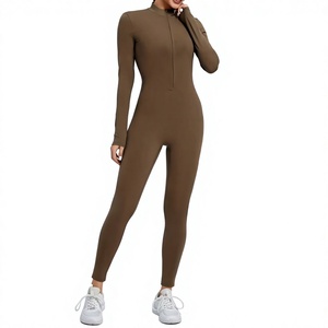 Combinaisons moulantes décontractées à manches longues pour femmes, combinaisons à col roulé mi-zippées de haute qualité pour femmes - Product Image 5