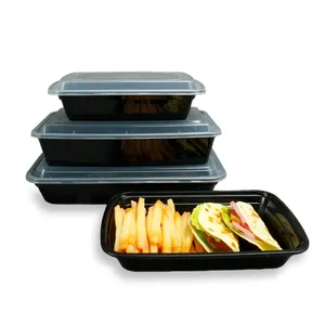 Sekali pakai 3 kompartemen kotak makan siang bungkus wadah bulat/persegi panjang plastik persiapan makanan wadah dengan tutup