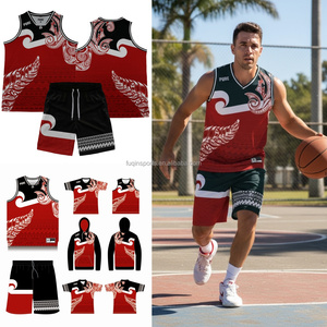 Magliette Personalizzate FQ per Squadre di <span class=keywords><strong>Basket</strong></span> Nazionali Oceaniche, Jersey con Motivi Maori Koru e Tatuaggio <span class=keywords><strong>Felce</strong></span> Argentata, Top Sportivi Sublimati NZ - Product Image 1