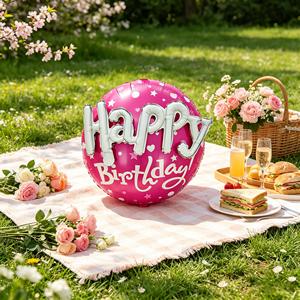 Palloncini Rotondi in Foil Metallizzato Fucsia 'Buon Compleanno' 56cm, Confezione da 12 Pezzi, Decorazioni per Feste - Product Image 4