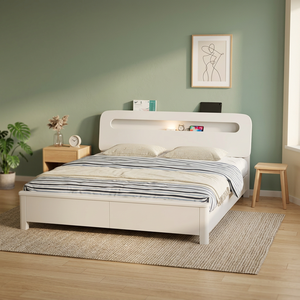 Cama Minimalista con Plataforma, Tamaño Completo, Blanca, MDF, Diseño con Almacenamiento, Estructura de Madera - Product Image 1