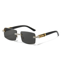 Lunettes de soleil rectangulaires sans monture avec cristaux incrustés UV400, verres biseautés style hip-hop, unisexe, style streetwear, lunettes bling WENDUO S213