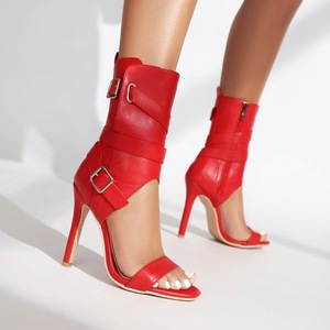 Black Genuine Leather Heeled Sandals Open High Heel Buckle Strap Ankle <b>Boots</b> Fashion Trend All Seasons - Product Image 6