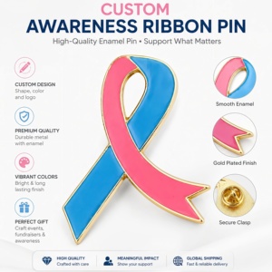 Épingles de revers personnalisées en ruban <span class=keywords><strong>rose</strong></span> pour la sensibilisation au cancer du <span class=keywords><strong>sein</strong></span>, soutien et espoir, événements caritatifs, campagnes d'<span class=keywords><strong>octobre</strong></span>, vente en gros, badge métallique - Product Image 2