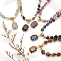 Colliers de bijoux fantaisie avec pendentifs, breloques et perles en pierres précieuses naturelles, cristaux de guérison