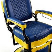 Fauteuil de barbier hydraulique vintage bleu et jaune, 360° °   Fauteuil de salon pivotant et inclinable en cuir PU matelassé pour hommes, pour la coupe de cheveux