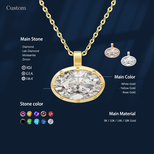 도매 고급 보석 솔리드 14k 골드 Moissanite 목걸이 타원형 모양 여자 펜던트 목걸이 고급 보석 도매 - Product Image 1