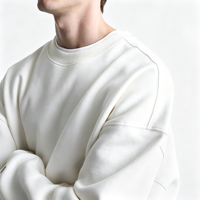 Sweat-shirt col rond uni blanc style américain décontracté coupe ample épaules tombantes essentiel streetwear