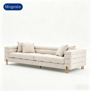 Modern Luxury Three Seat Rectangle Chesterfield Fabric <b>Sofa</b> with Multi-Layer Armrest Upholstered Design and Gold Metal Legs - Product Image 6
