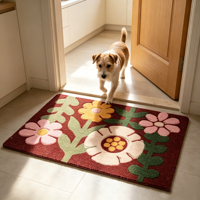 Tapis d'entrée en polyester tissé antidérapant absorbant, motif floral rouge coloré, décoration intérieure et extérieure pour la maison