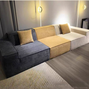 Canapé modulaire moderne en tissu à trois places avec dossier rembourré et accoudoirs carrés, mobilier de salon en forme de L - Product Image 5