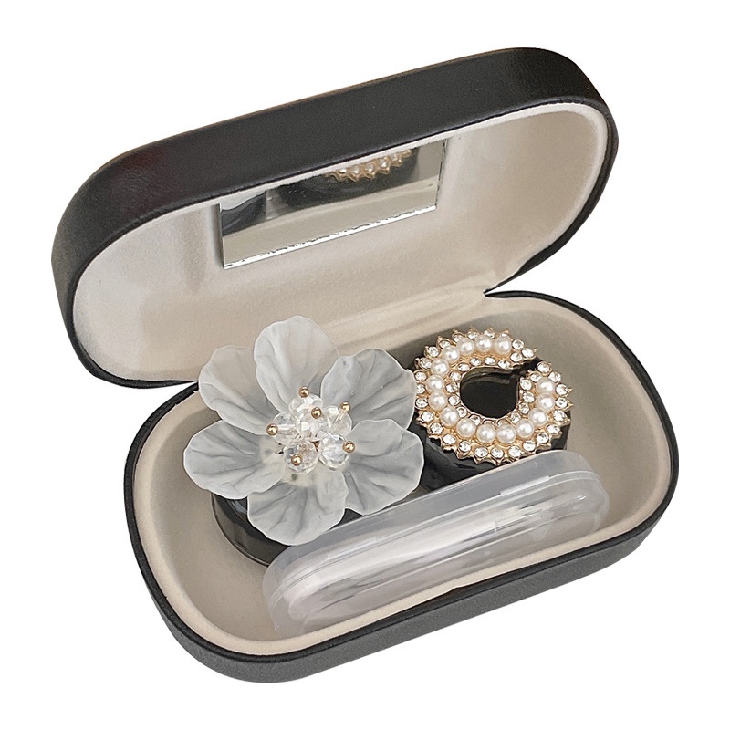 Кожаный чехол для контактных линз Роскошный Жемчужный Цветок и девушка красивый школьник коробка с зеркалом