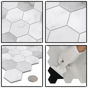Sunwings Hexagon Peel and Stick Tile | Stock en EE. UU. | Parpadeo de mosaico compuesto de piedra de aspecto de mármol para azulejo de pared de cocina