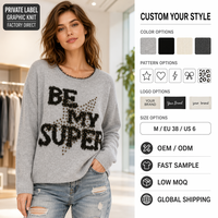 Damen BE MY SUPER Flauschiger Buchstaben-Pullover mit Sternenapplikation, OEM Maßanfertigung
