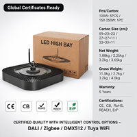 Lumière LED haute baie IK10 100-250W IP65 étanche, lampe de plafond industrielle avec contrôle DALI Zigbee Tuya