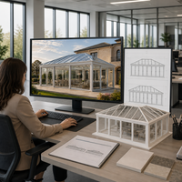 Véranda sur mesure en aluminium avec structure en verre, serre préfabriquée, jardin d'hiver, patio, salle de jardin avec verre trempé pour villa