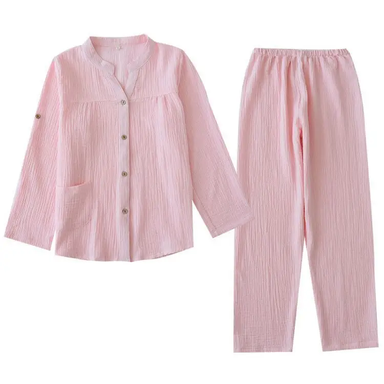Aoyema थोक नई डिजाइन कपास महिला पाजामा पायजामा सेट सादा रंगे औरत घर पहने हुए कपड़ों