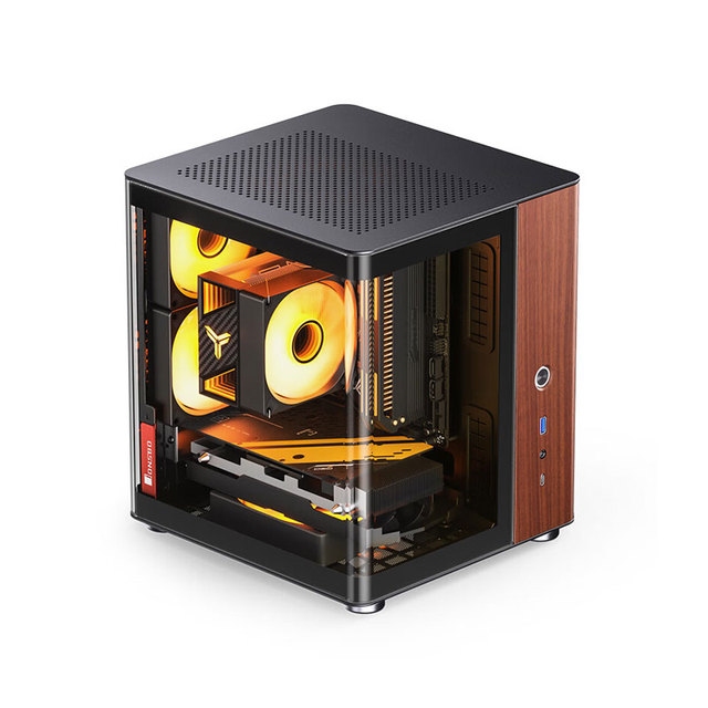 JONSBO TK-0 Black Mini-ITX Mid Tower Desktop PC Case Good Quality Hyperboloid Glass Design Bent Glass Walnut Veneer Side Panel