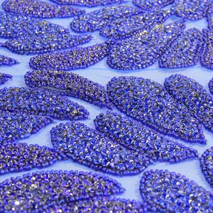 Hot Sale Handmade Sew On Royal Blue Rhinestone Panel Applique