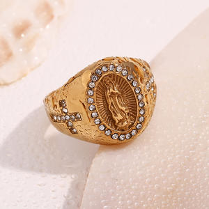 Anneaux en or 18 carats pour hommes en acier inoxydable, personnalisés, luxe léger, micro-incrustés de zircon, <span class=keywords><strong>camée</strong></span> en forme de dôme, Vierge Marie, croix - Product Image 5