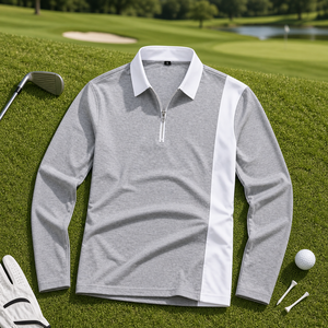 Customizable Long Sleeve Knitted Zipper Placket <b>Men's</b> Polo <b>Shirt</b> High Quality Breathable Casual Winter Wear - Product Image 2