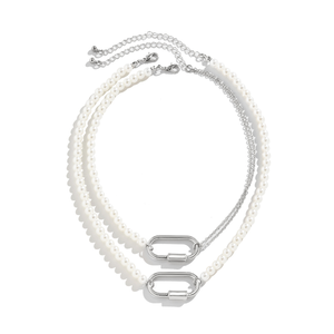 Nouveau collier de perles d'imitation double couche <span class=keywords><strong>simple</strong></span> pour <span class=keywords><strong>femme</strong></span>, collier ras du cou géométrique décontracté - Product Image 6