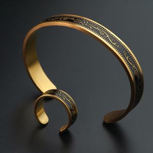 Ensemble de bijoux en acier inoxydable, fabrication sur mesure, bracelets à fermoir, bracelets pour hommes et femmes, bijoux classiques, cadeau plaqué or - Product Image 1