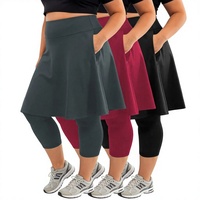 Jupe-culotte de tennis taille haute 2-en-1 pour femme, grande taille, mi-mollet, avec poches latérales zippées, en polyester et élasthanne