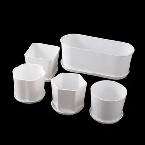 White Plastic Garden Round Square Flower Succulents Pot With Tray Plant Nursery Wholesale