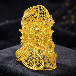 Wholesale Fashion Dubai Design Arabic <b>Bridal</b> Kada 14K18K24K Gold Plated Wide Kada Intricate Floral Openwork Turkish Kada Jewelry - Product Image 3
