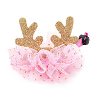 Chapeau de Noël et de la Saint-Valentin en tulle avec motif renne et étoile, accessoire universel pour animaux de compagnie (chats et chiens)