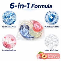 Capsules de lessive 6-en-1, comprimés de lavage en gel dissolvables, parfum longue durée pour le lavage