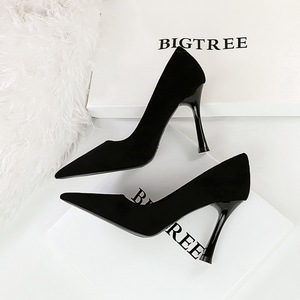 Wholesale Hot Sale Women's Suede Pointed Toe <b>Pumps</b>, Ultra High Champagne Glass Stiletto Heels - Product Image 2