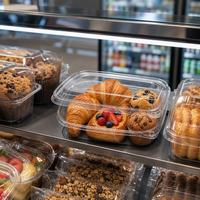 Boîte à charnières en PET transparent pour boulangerie, idéale pour les buffets de petit-déjeuner d'hôtel, croissants, muffins danois, traiteur, emballage à emporter, vente en gros, personnalisation OEM