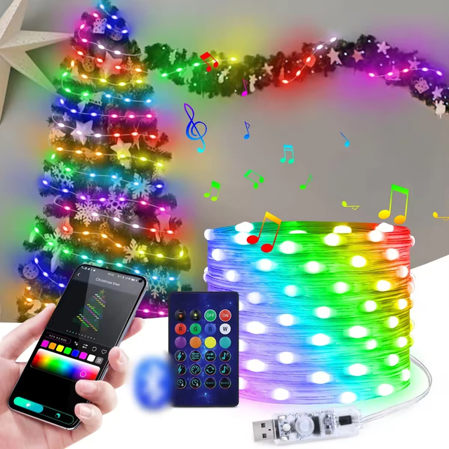 RGB Magic Color Leather Line String Light Outdoor Waterproof APP Bluetoo Th RC Christmas Tree Decoration Control String Wire