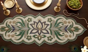 Good Quality Embroidered Floral Table <b>Runner</b> with <b>Black</b> Gold Design for Home Dining Table and Event Available For Sale - Product Image 2