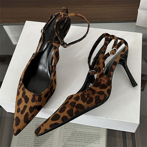 Sandales à talons hauts européennes et américaines, imprimé léopard, élégantes, nouvelle mode, pour femmes, avec talon compensé rehaussant la taille - Product Image 4