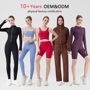 Women's DF 2 Piece Set Breathable Wrinkle-Resistant Workout Clothes Yoga Outfit Low Waist <b>Leggings</b> Metal Zipper Full - Product Image 2