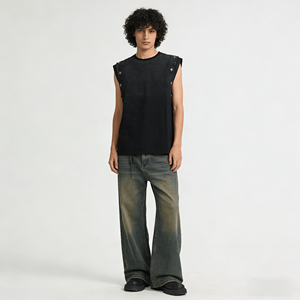 Camisetas sin mangas casuales vintage personalizadas para hombre, 100% algodón, 240g, transpirables, ecológicas, de punto lavado, lisas, extragrandes - Product Image 2