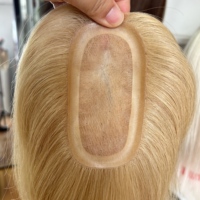 Listo para enviar: Topper de cabello humano liso de monofilamento, atado a mano, transpirable, para la corona de la cabeza, que agrega volumen para coronas escasas.