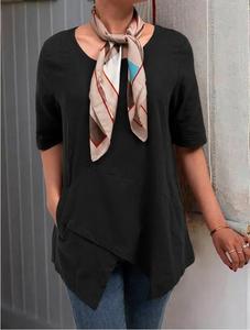 Plus Size nuove camicette tascabili Vintage da <span class=keywords><strong>donna</strong></span> <span class=keywords><strong>T</strong></span> -<span class=keywords><strong>shirt</strong></span> a maniche medie <span class=keywords><strong>in</strong></span> cotone e <span class=keywords><strong>lino</strong></span> con scollo a o irregolare - Product Image 6